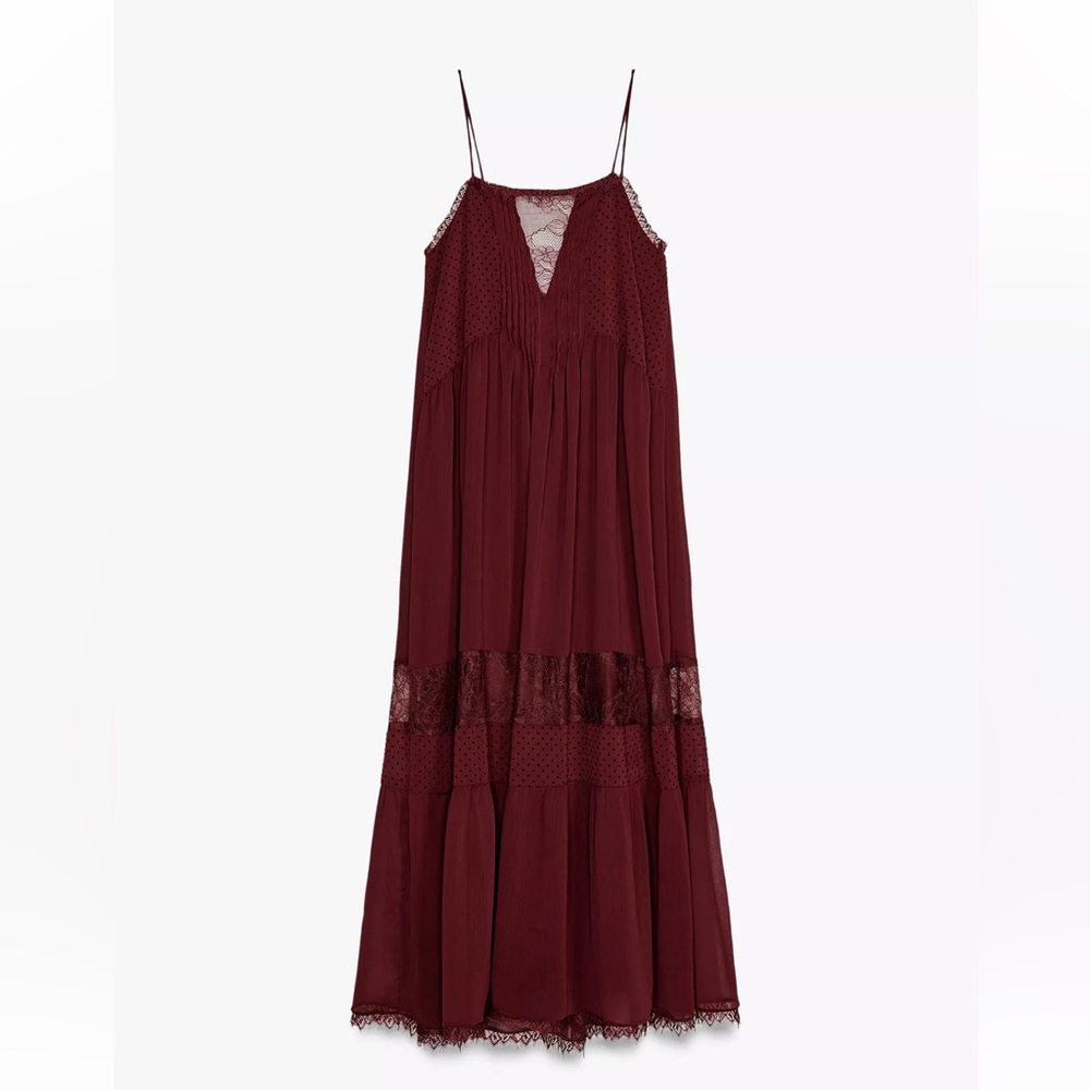 Zara Burgundy Lace Midi Dress